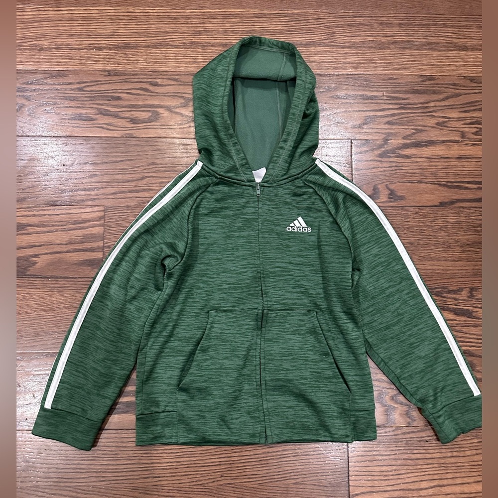 Adidas Kids Forest Green Zip-Up Hoodie